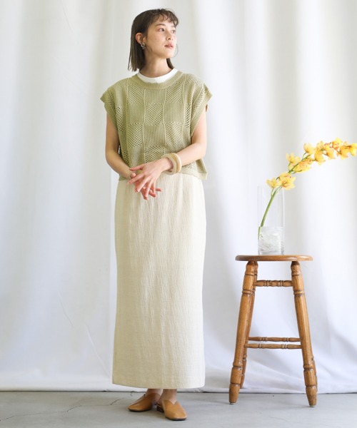 select MOCA(セレクトモカ)の「ランダム編みショートニットベスト(ベスト・レディース・ラベンダー/ライトグリーン/アイボリー・FREE)」の6枚目の写真