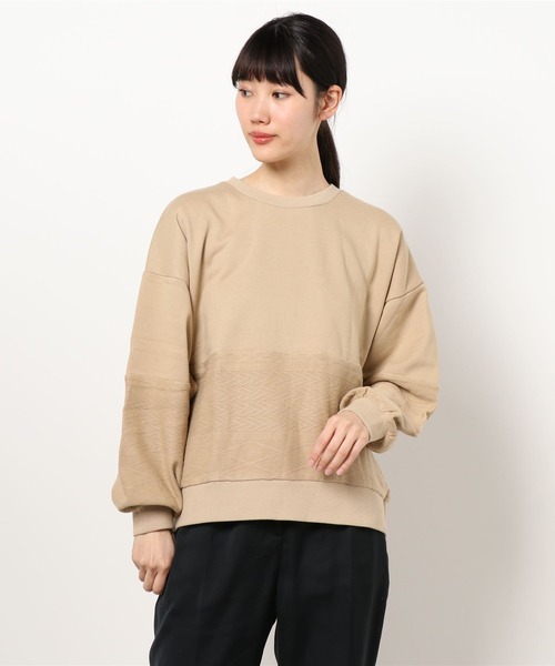 LBC（エルビーシー）の「ケーブル切替えプルオーバー（Tシャツ/カットソー・レディース・ホワイト/ベージュ/ネイビー・M）」の2枚目の写真
