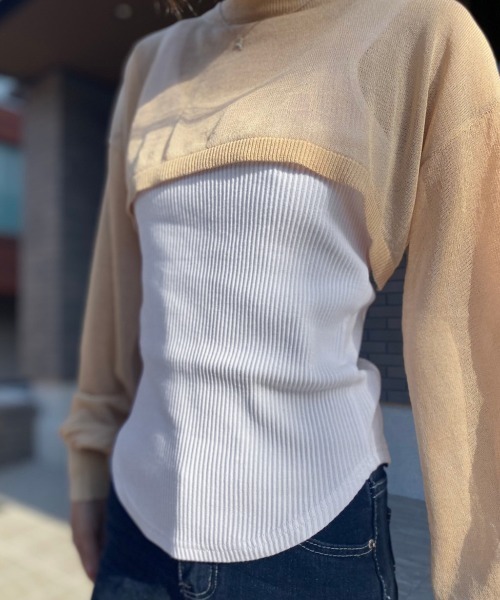 SHEER flow（シアーフロウ）の「【インフルエンサー Yukaiプロデュースアイテム】シアーレイヤードトップス（ニット/セーター・レディース・ベージュ・FREE）」の17枚目の写真