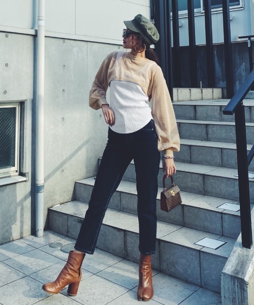 SHEER flow（シアーフロウ）の「【インフルエンサー Yukaiプロデュースアイテム】シアーレイヤードトップス（ニット/セーター・レディース・ベージュ・FREE）」の5枚目の写真