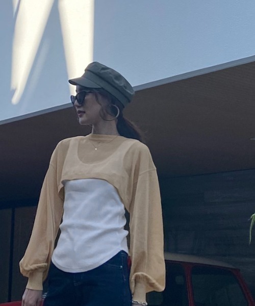 SHEER flow（シアーフロウ）の「【インフルエンサー Yukaiプロデュースアイテム】シアーレイヤードトップス（ニット/セーター・レディース・ベージュ・FREE）」の8枚目の写真