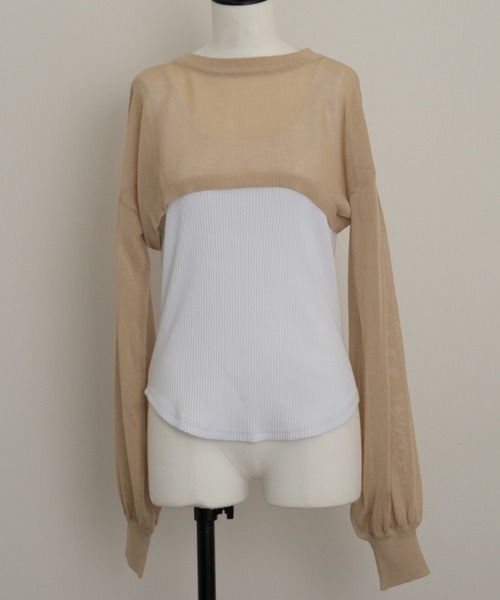 SHEER flow（シアーフロウ）の「【インフルエンサー Yukaiプロデュースアイテム】シアーレイヤードトップス（ニット/セーター・レディース・ベージュ・FREE）」の7枚目の写真