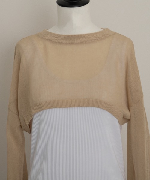 SHEER flow（シアーフロウ）の「【インフルエンサー Yukaiプロデュースアイテム】シアーレイヤードトップス（ニット/セーター・レディース・ベージュ・FREE）」の3枚目の写真