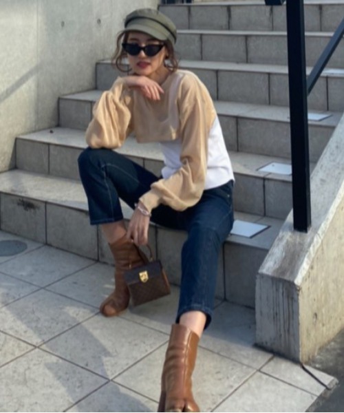 SHEER flow（シアーフロウ）の「【インフルエンサー Yukaiプロデュースアイテム】シアーレイヤードトップス（ニット/セーター・レディース・ベージュ・FREE）」の18枚目の写真