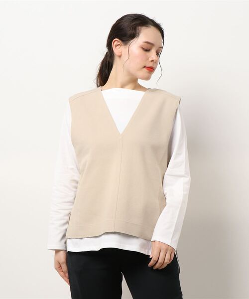 Te chichi（テチチ）の「カットベスト×Tシャツセット（Tシャツ/カットソー・レディース・ベージュ/ネイビー/オフホワイト・ﾌﾘ-）」の2枚目の写真