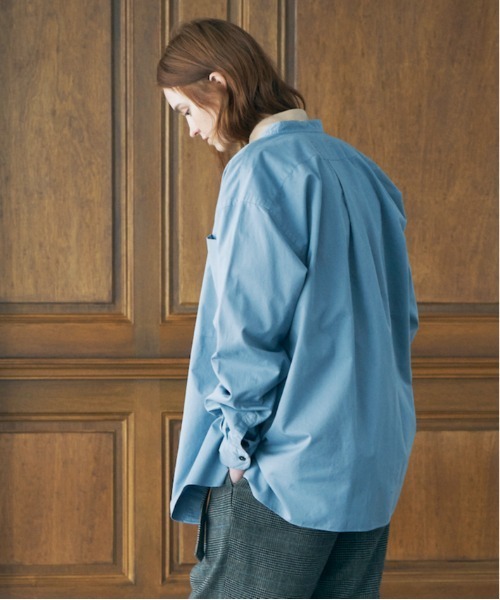 UNFIL(アンフィル)の「unfil アンフィル / egyptian cotton-satin band collar shirt エジプト産超長綿 バンドカラー長袖シャツ / WOFL-UU001A(シャツ/ブラウス・メンズ・ライトブルー/アイボリー・4/5)」の14枚目の写真