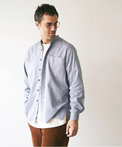 UNFIL(アンフィル)の「unfil アンフィル / egyptian cotton-satin band collar shirt エジプト産超長綿 バンドカラー長袖シャツ / WOFL-UU001A(シャツ/ブラウス・メンズ・ライトブルー/アイボリー・4/5)」の11枚目の写真