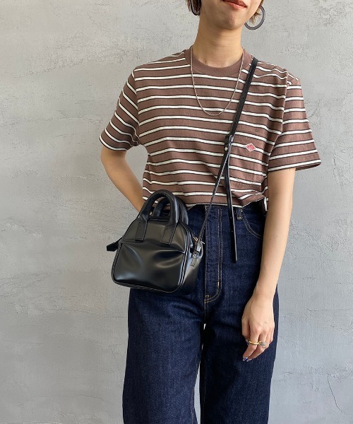 DANTON（ダントン）の「[DANTON/ダントン] クルーネック ボーダーポケットＴシャツ（Tシャツ/カットソー・レディース・クリーム/ホワイト×ネイビー/ホワイト×グレー/ブラウン/ブルー・42/44/36/40/34/38）」の3枚目の写真