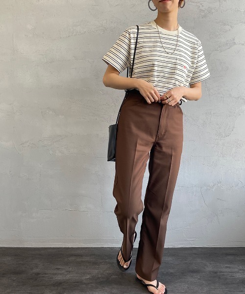 DANTON（ダントン）の「[DANTON/ダントン] クルーネック ボーダーポケットＴシャツ（Tシャツ/カットソー・レディース・クリーム/ホワイト×ネイビー/ホワイト×グレー/ブラウン/ブルー・42/44/36/40/34/38）」の4枚目の写真