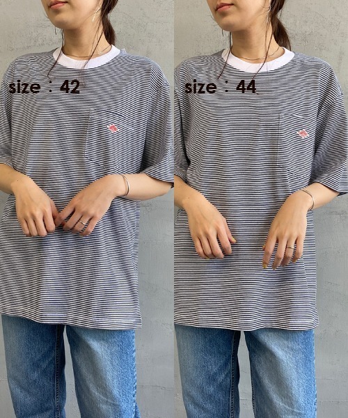 DANTON（ダントン）の「[DANTON/ダントン] クルーネック ボーダーポケットＴシャツ（Tシャツ/カットソー・レディース・クリーム/ホワイト×ネイビー/ホワイト×グレー/ブラウン/ブルー・42/44/36/40/34/38）」の10枚目の写真