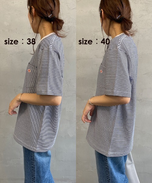 DANTON（ダントン）の「[DANTON/ダントン] クルーネック ボーダーポケットＴシャツ（Tシャツ/カットソー・レディース・クリーム/ホワイト×ネイビー/ホワイト×グレー/ブラウン/ブルー・42/44/36/40/34/38）」の15枚目の写真