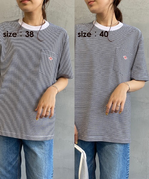 DANTON/ダントン] クルーネック ボーダーポケットTシャツ（T