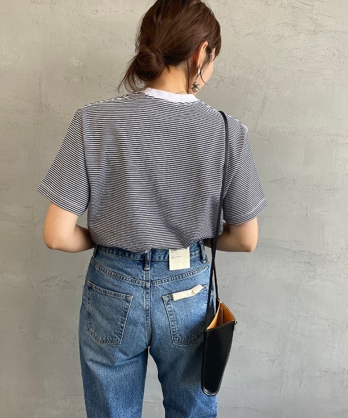 DANTON（ダントン）の「[DANTON/ダントン] クルーネック ボーダーポケットＴシャツ（Tシャツ/カットソー・レディース・クリーム/ホワイト×ネイビー/ホワイト×グレー/ブラウン/ブルー・42/44/36/40/34/38）」の7枚目の写真