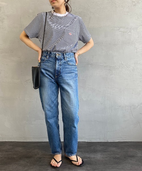 DANTON（ダントン）の「[DANTON/ダントン] クルーネック ボーダーポケットＴシャツ（Tシャツ/カットソー・レディース・クリーム/ホワイト×ネイビー/ホワイト×グレー/ブラウン/ブルー・42/44/36/40/34/38）」の21枚目の写真