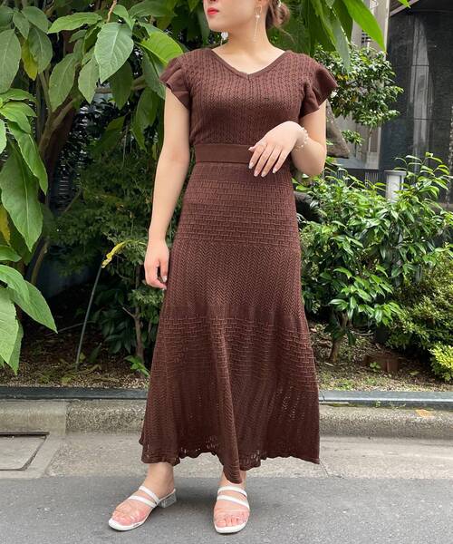 ワンピース Majesticlegon マジェスティックレゴン のファッション フリルスリーブスカシ柄ワンピース ワンピース Majestic