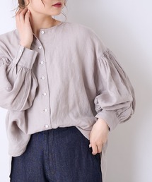 PUAL CE CIN | 麻／リネンキャンバスノーカラーブラウス(シャツ/ブラウス)