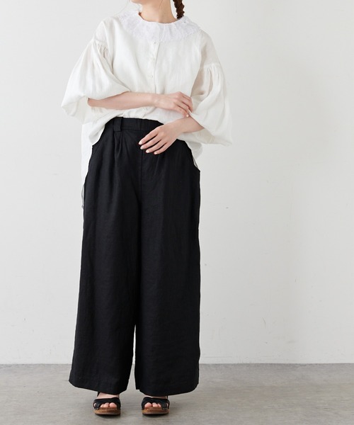 PUAL CE CIN(ピュアルセシン)の「麻/リネンキャンバスノーカラーブラウス(シャツ/ブラウス・レディース・オフホワイト/スミクロ/ベージュ/ブルー・FREE)」の10枚目の写真