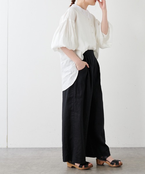 PUAL CE CIN(ピュアルセシン)の「麻/リネンキャンバスノーカラーブラウス(シャツ/ブラウス・レディース・オフホワイト/スミクロ/ベージュ/ブルー・FREE)」の11枚目の写真