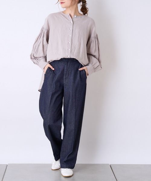 PUAL CE CIN(ピュアルセシン)の「麻/リネンキャンバスノーカラーブラウス(シャツ/ブラウス・レディース・オフホワイト/スミクロ/ベージュ/ブルー・FREE)」の14枚目の写真