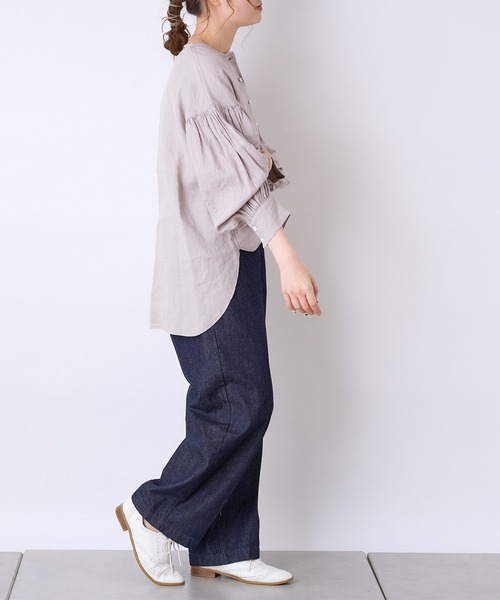 PUAL CE CIN(ピュアルセシン)の「麻/リネンキャンバスノーカラーブラウス(シャツ/ブラウス・レディース・オフホワイト/スミクロ/ベージュ/ブルー・FREE)」の15枚目の写真