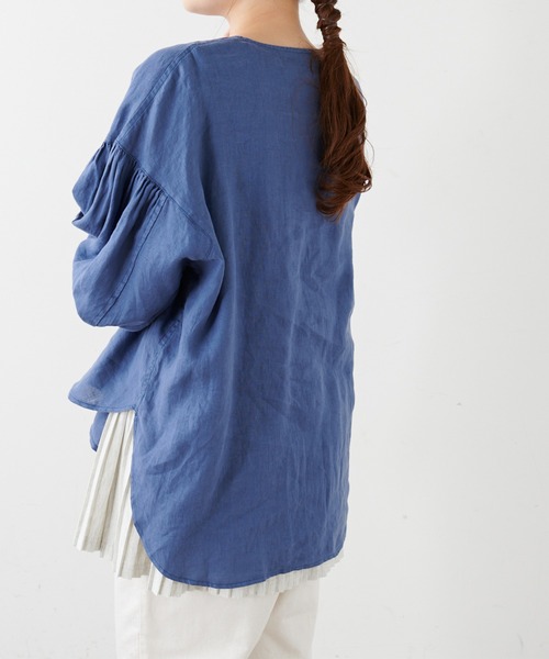 PUAL CE CIN(ピュアルセシン)の「麻/リネンキャンバスノーカラーブラウス(シャツ/ブラウス・レディース・オフホワイト/スミクロ/ベージュ/ブルー・FREE)」の18枚目の写真