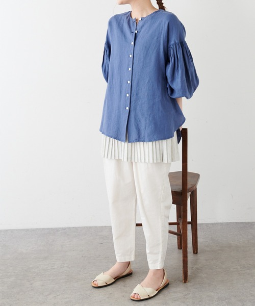 PUAL CE CIN(ピュアルセシン)の「麻/リネンキャンバスノーカラーブラウス(シャツ/ブラウス・レディース・オフホワイト/スミクロ/ベージュ/ブルー・FREE)」の20枚目の写真
