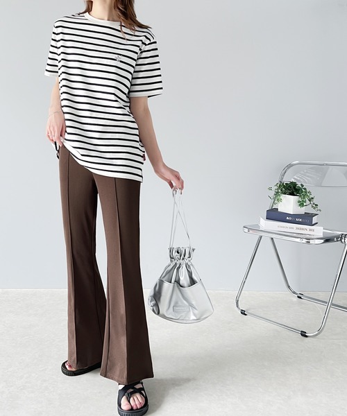 classicalelf(クラシカルエルフ)の「“なんか素敵”余裕を感じる大人の脚長フレア。センタープレス セミフレア カットソー カラー イージーパンツ(スラックス・レディース・ブラック/レッド/オレンジ/グリーン/モカ/グレイッシュベージュ/ダークブラウン/ピンク/ブルー/ライトグリーン/チャコール・SMALL/MEDIUM/LARGE/X-LARGE)」の21枚目の写真