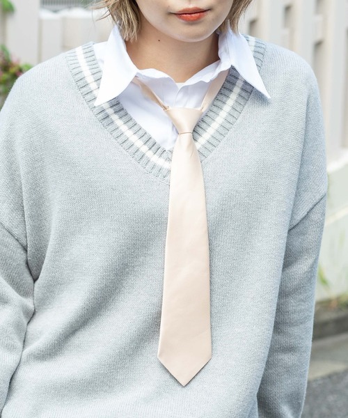 WEGO（ウィゴー）の「WEGO/無地スクールネクタイ（ネクタイ・レディース・ネイビー/ブラウン/ピンク/ワイン/ベージュ/グレー/ベージュ系その他/ブラック・FREE）」の5枚目の写真