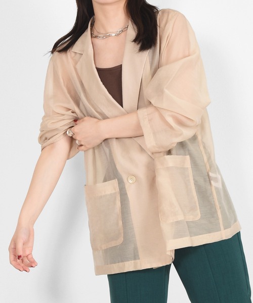 w closet（ダブルクローゼット）の「シアーW前テーラードジャケット（テーラードジャケット・レディース・ブラウン/ライトグリーン/スモークグレー/ライトベージュ・FREE）」の3枚目の写真