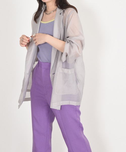 w closet（ダブルクローゼット）の「シアーW前テーラードジャケット（テーラードジャケット・レディース・ブラウン/ライトグリーン/スモークグレー/ライトベージュ・FREE）」の18枚目の写真