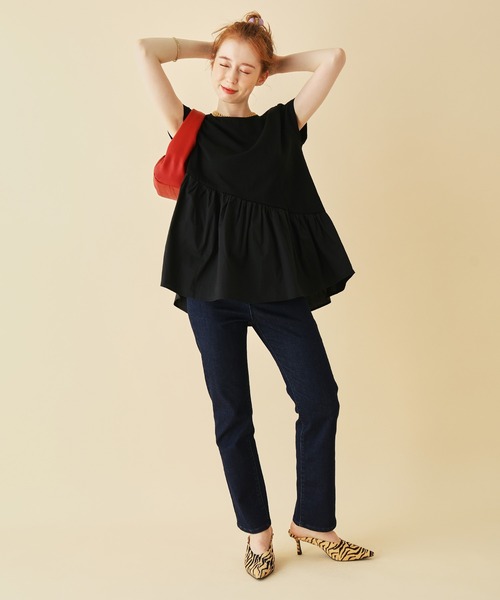 MADEMOISELLE ROPE'（マドモアゼル ロペ）の「アシンメトリードッキングプルオーバー（Tシャツ/カットソー・レディース・ホワイト/ブラック・38）」の10枚目の写真