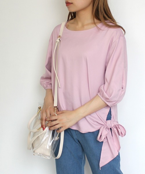 SELECT LEVERY(セレクトリベリー)の「(Emma)サイドリボンブラウス(シャツ/ブラウス・レディース・ホワイト/ネイビー/グリーン/ラベンダー・SMALL/MEDIUM/LARGE)」の1枚目の写真