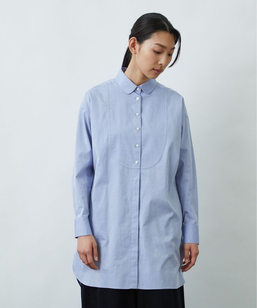 LOISIR（ロワズィール）の「ラウンドカラーチュニックシャツ（チュニック・レディース・サックスブルー/チェック/オフホワイト・FREE）」の3枚目の写真