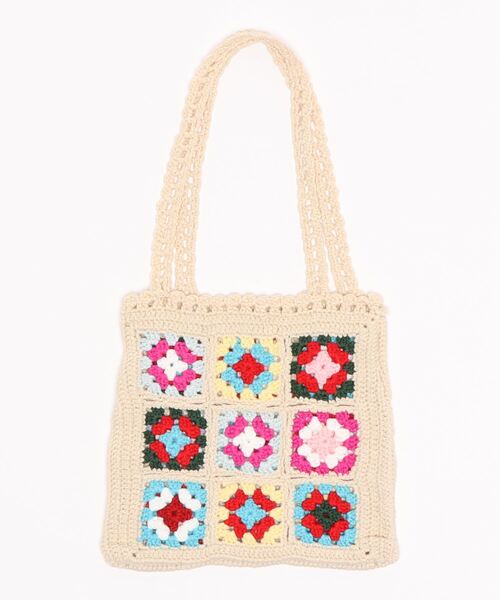 SPINNS（スピンズ）の「クロシェ編み トートバッグ（トートバッグ・レディース・アイボリー/ブラック・ONESIZE）」の2枚目の写真