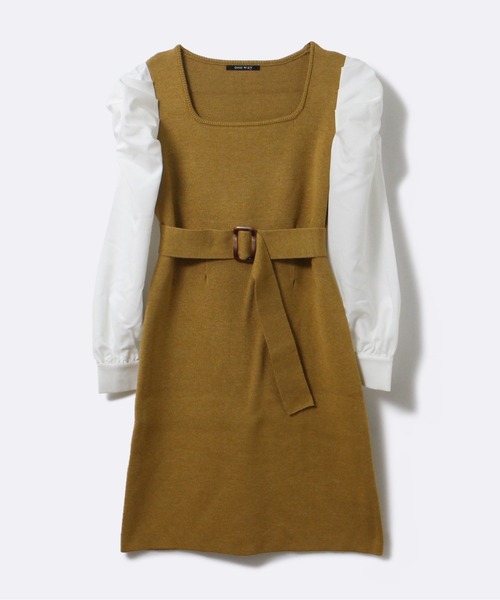 one way（ワンウェイ）の「【oneway】袖異素材ニットワンピース（ワンピース・レディース・ブラック/ベージュ/イエロー・FREE）」の3枚目の写真