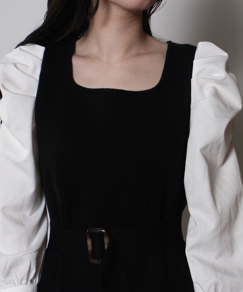 one way（ワンウェイ）の「【oneway】袖異素材ニットワンピース（ワンピース・レディース・ブラック/ベージュ/イエロー・FREE）」の16枚目の写真