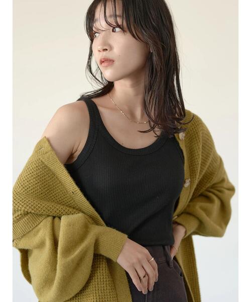 earth music&ecology（アースミュージックアンドエコロジー）の「チェーン柄リブタンクトップ ＊（タンクトップ・レディース・ライトベージュ/モカ/アイボリー/ブラック・S/M）」の6枚目の写真