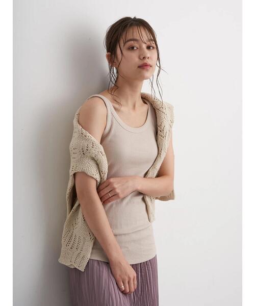 earth music&ecology（アースミュージックアンドエコロジー）の「チェーン柄リブタンクトップ ＊（タンクトップ・レディース・ライトベージュ/モカ/アイボリー/ブラック・S/M）」の7枚目の写真