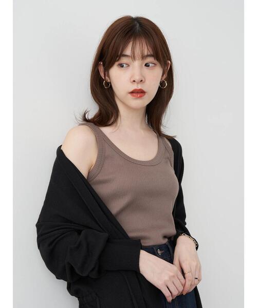 earth music&ecology（アースミュージックアンドエコロジー）の「チェーン柄リブタンクトップ ＊（タンクトップ・レディース・ライトベージュ/モカ/アイボリー/ブラック・S/M）」の8枚目の写真