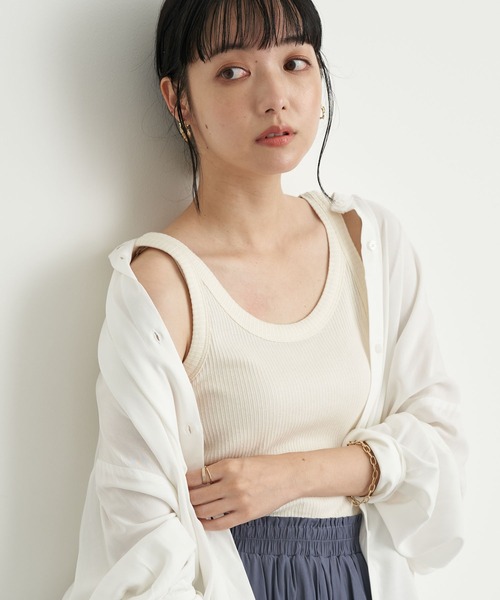 earth music&ecology（アースミュージックアンドエコロジー）の「チェーン柄リブタンクトップ ＊（タンクトップ・レディース・ライトベージュ/モカ/アイボリー/ブラック・S/M）」の2枚目の写真