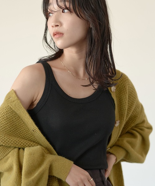 earth music&ecology（アースミュージックアンドエコロジー）の「チェーン柄リブタンクトップ ＊（タンクトップ・レディース・ライトベージュ/モカ/アイボリー/ブラック・S/M）」の3枚目の写真