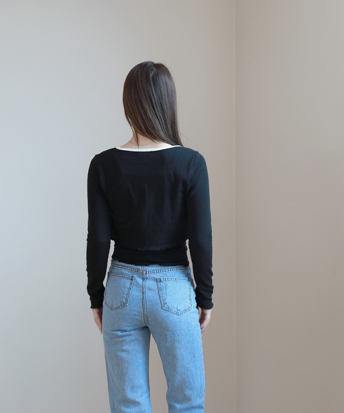 by muni:r(バイ ムニール)の「配色ストラップカーディガン+キャミソールセット(Tシャツ/カットソー・レディース・ブラウン/アイボリー/ブラック・FREE)」の14枚目の写真