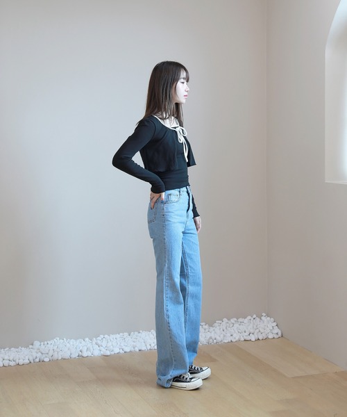 by muni:r(バイ ムニール)の「配色ストラップカーディガン+キャミソールセット(Tシャツ/カットソー・レディース・ブラウン/アイボリー/ブラック・FREE)」の18枚目の写真