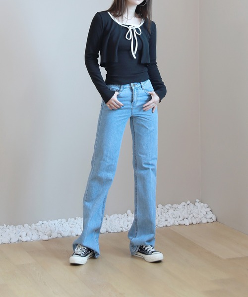 by muni:r(バイ ムニール)の「配色ストラップカーディガン+キャミソールセット(Tシャツ/カットソー・レディース・ブラウン/アイボリー/ブラック・FREE)」の15枚目の写真