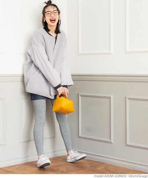 coca(coca)(コカ)の「ボア×キルトノーカラージャケット(ノーカラージャケット・レディース・グレー系その他/ブラック・ONE SIZE)」の7枚目の写真