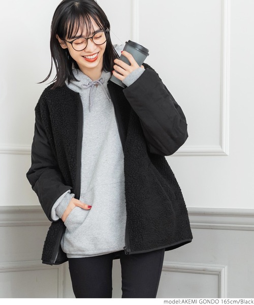coca(coca)(コカ)の「ボア×キルトノーカラージャケット(ノーカラージャケット・レディース・グレー系その他/ブラック・ONE SIZE)」の10枚目の写真