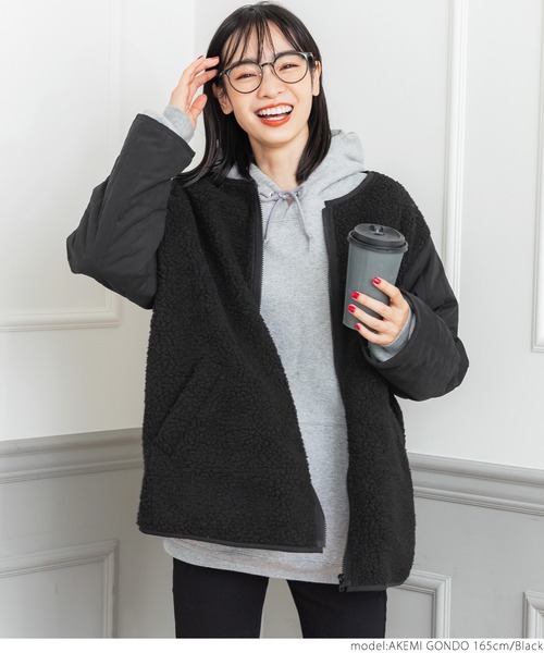 coca(coca)(コカ)の「ボア×キルトノーカラージャケット(ノーカラージャケット・レディース・グレー系その他/ブラック・ONE SIZE)」の13枚目の写真