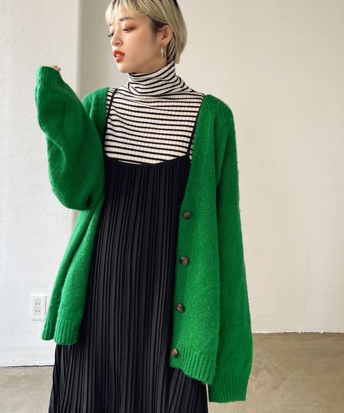 Shelly island（シェリーアイランド）の「シャギーVネック2WAYカーディガン（カーディガン/ボレロ・レディース・ブラック/ベージュ/ブラウン/グリーン/レッド/ライトグリーン/ピンク/グレー・FREE）」の6枚目の写真