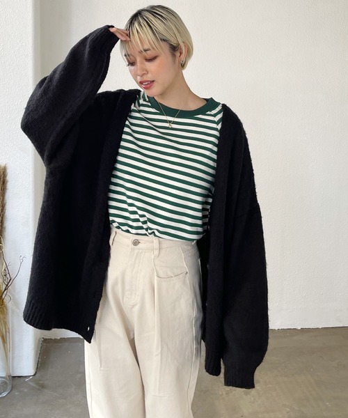 Shelly island（シェリーアイランド）の「シャギーVネック2WAYカーディガン（カーディガン/ボレロ・レディース・ブラック/ベージュ/ブラウン/グリーン/レッド/ライトグリーン/ピンク/グレー・FREE）」の2枚目の写真