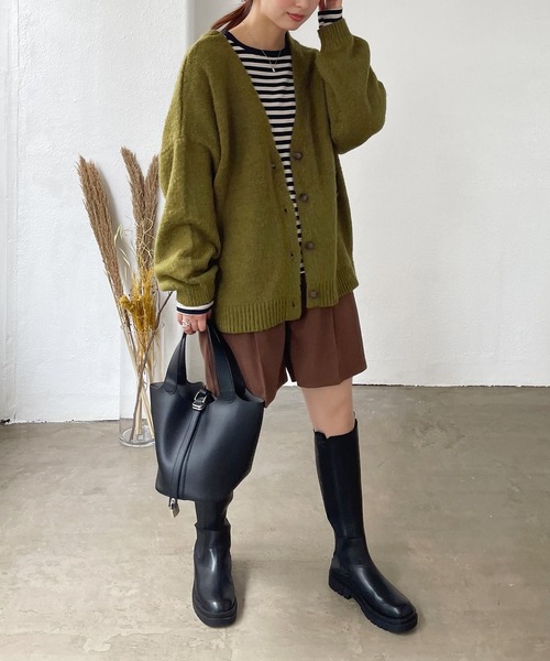 Shelly island（シェリーアイランド）の「シャギーVネック2WAYカーディガン（カーディガン/ボレロ・レディース・ブラック/ベージュ/ブラウン/グリーン/レッド/ライトグリーン/ピンク/グレー・FREE）」の12枚目の写真